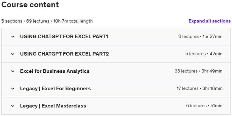 Course topics · Udemy — CHATGPT For EXCEL | Master The Art Of EXCEL With CHATGPT 2023-4