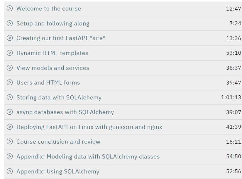कोर्स के विषय · भाषण Python पूरी तरह से बनाएं Python Web Apps के साथ FastAPI (HTML, डेटाबेस, और डिप्लोमा) 2021-4