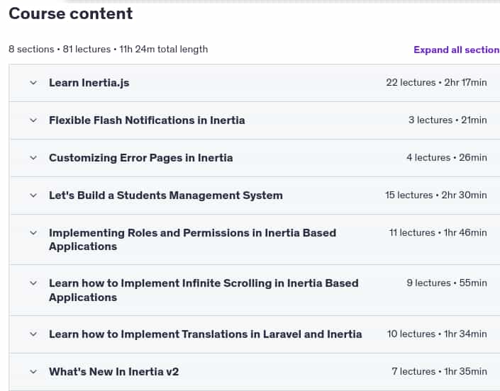 Course topics · Udemy — Laravel 11 with Inertia.js and React | A Practical Guide 2025-3