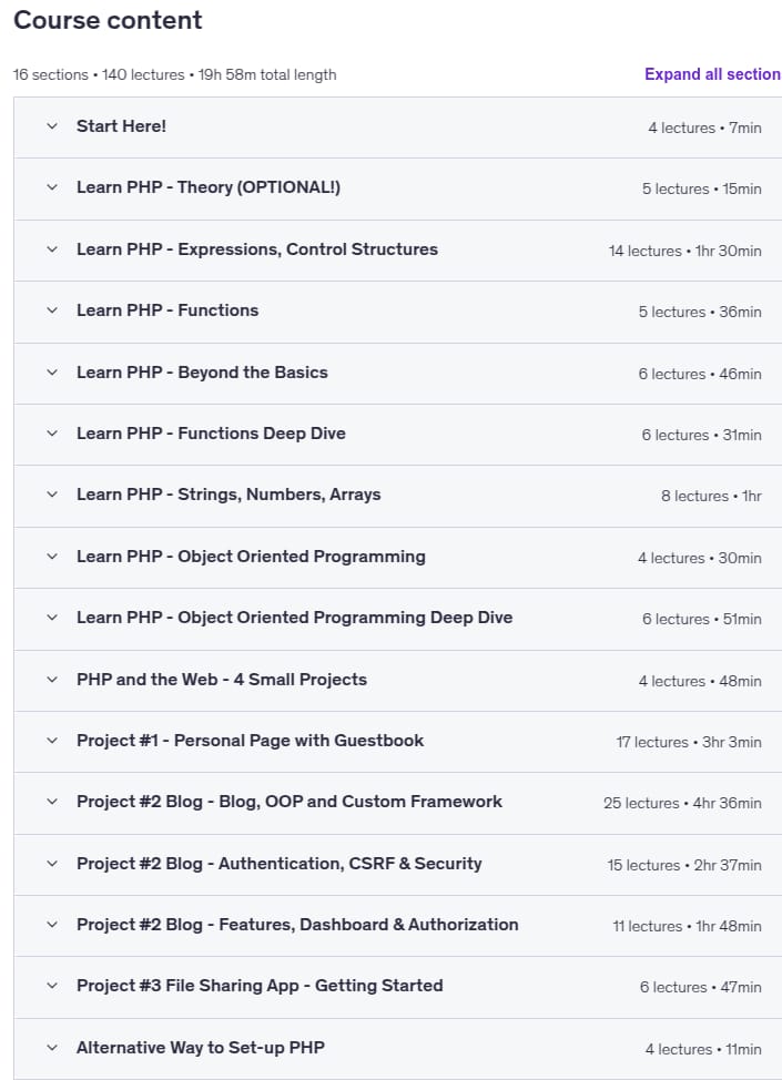 Temas del curso · Completo PHP moderno 8 El Bootcamp 2025-11