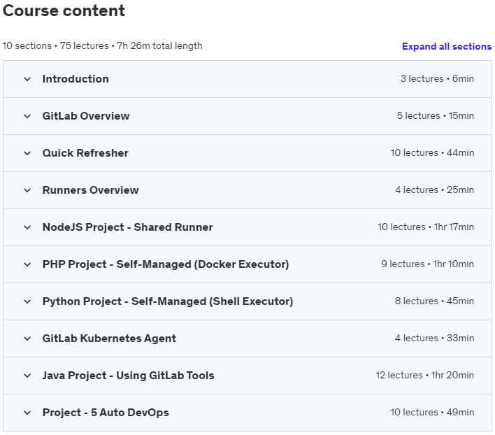 Course topics · 5 DevOps Project- GitLab, Kubernetes ,Docker, AWS, SonarQube 2024-10