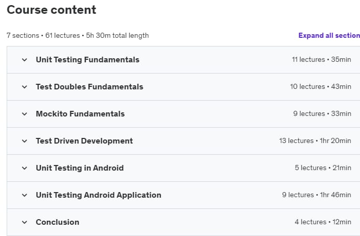 Course topics · Android Unit Testing and Test Driven Development 2023-7