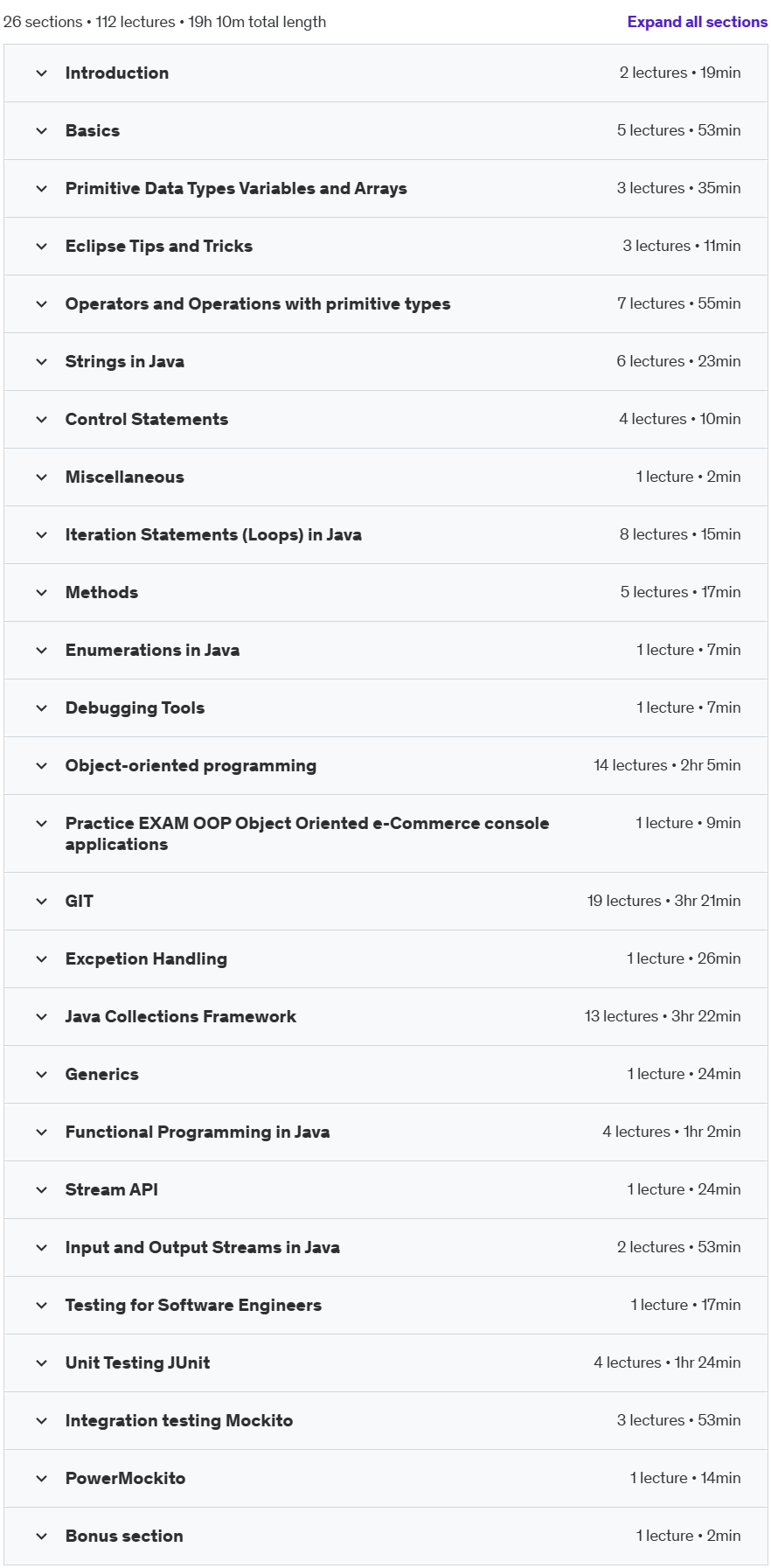 Course topics · Udemy — Java – Like never before 2024-11