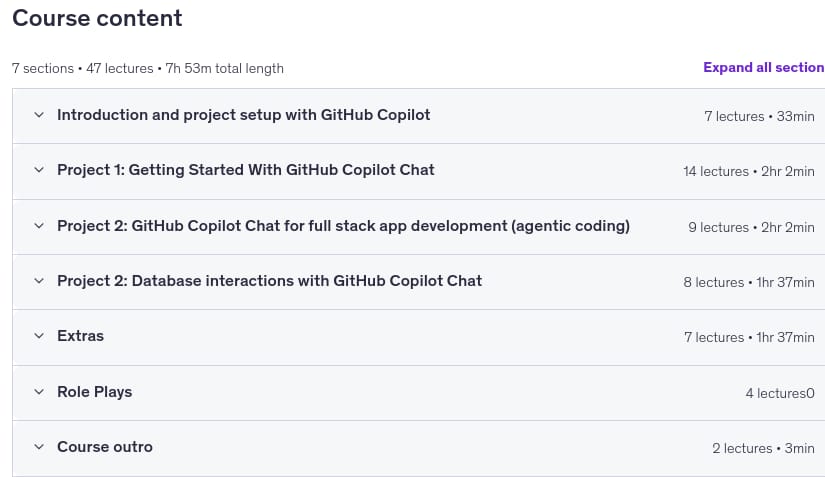 Course topics · GitHub Copilot Beginner to Pro – AI for Coding & Development 2026-8