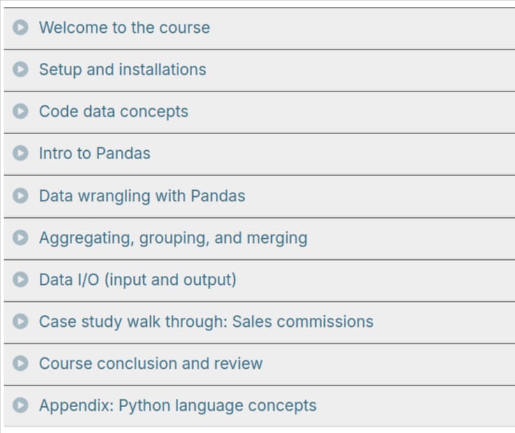 Course topics · Talk Python — Move from Excel to Python with Pandas Course 2021-11