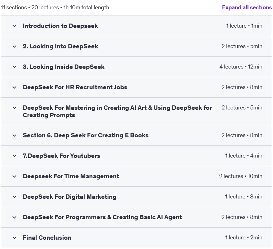 Course topics · Udemy — Became a Master In DeepSeek : From Basic to Advanced Level 2025-2