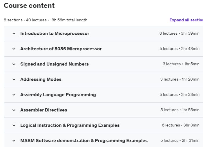 Course topics · Udemy — 8086 Microprocessor – Architecture & Programming 2024-1