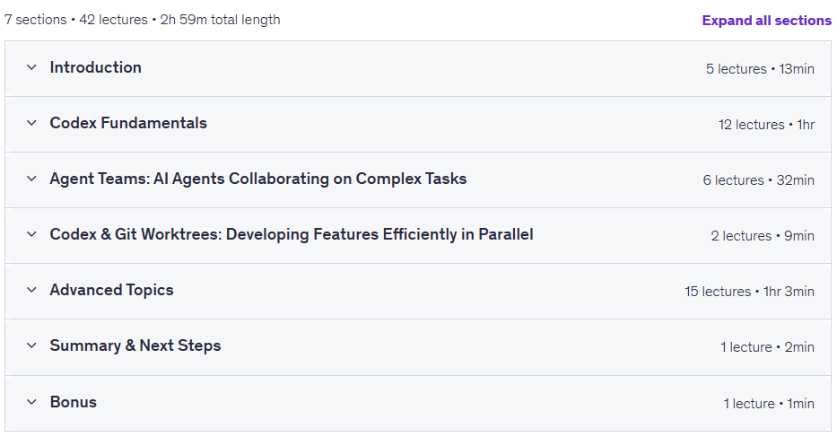 Course topics · Udemy — Codex & Agentic Engineering: Next-Level AI Development 2026-9