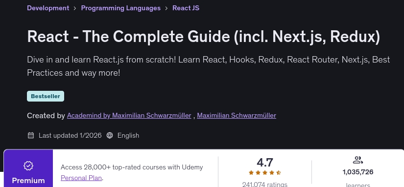 Pictures · Udemy — React – The Complete Guide (incl. Next.js, Redux) 2026-1