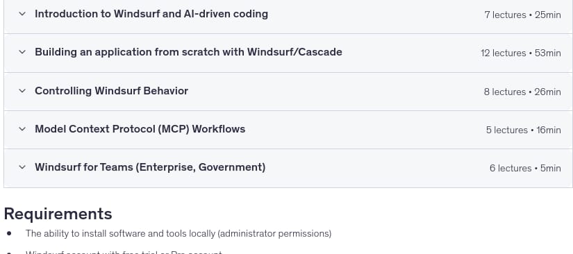 Course topics · Udemy — Devin Desktop: AI-Powered Development (formerly Windsurf) 2026-7
