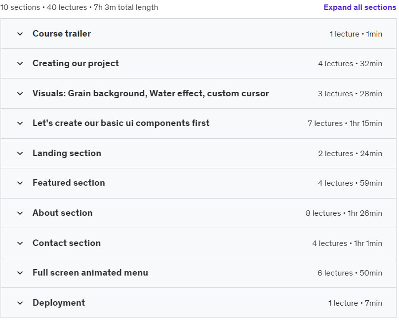 Course topics · Udemy — Build modern portfolio with react js and next js 14 (2024) 2024-2